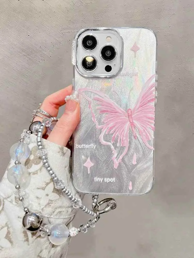 TSP173 Cute Phone Cases for Huawei Mate 60, 50, and 40 Pro and P40 and P50 Pro - Luxury Butterfly Bracelet Chain - Glitter Shiny Cover