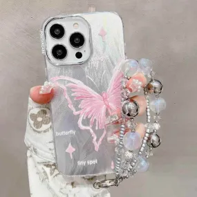 TSP173 Cute Phone Cases for Huawei Mate 60, 50, and 40 Pro and P40 and P50 Pro - Luxury Butterfly Bracelet Chain - Glitter Shiny Cover