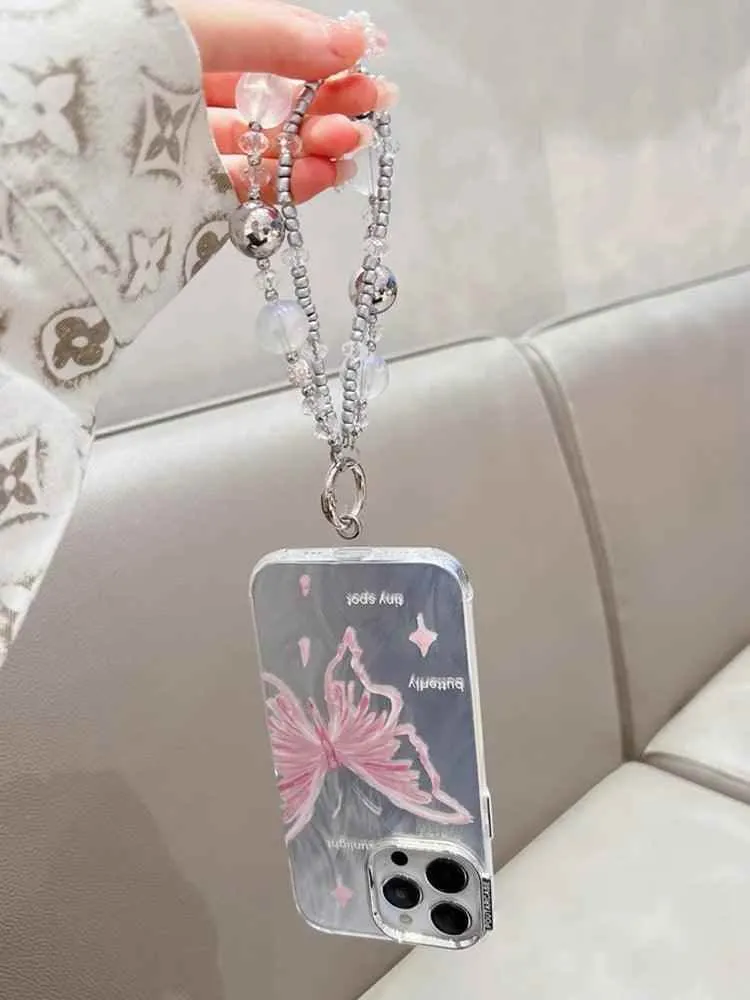 TSP173 Cute Phone Cases for Huawei Mate 60, 50, and 40 Pro and P40 and P50 Pro - Luxury Butterfly Bracelet Chain - Glitter Shiny Cover