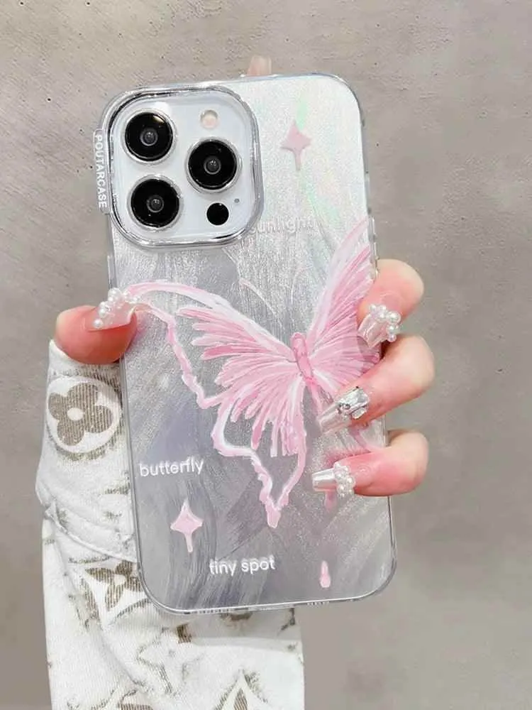 TSP173 Cute Phone Cases for Huawei Mate 60, 50, and 40 Pro and P40 and P50 Pro - Luxury Butterfly Bracelet Chain - Glitter Shiny Cover