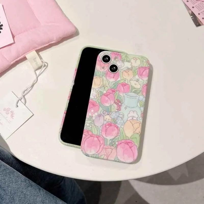 Tulip Garden Flowers Cute Phone Case - For iPhone 14, 13, 12, 11 Pro Max Cover