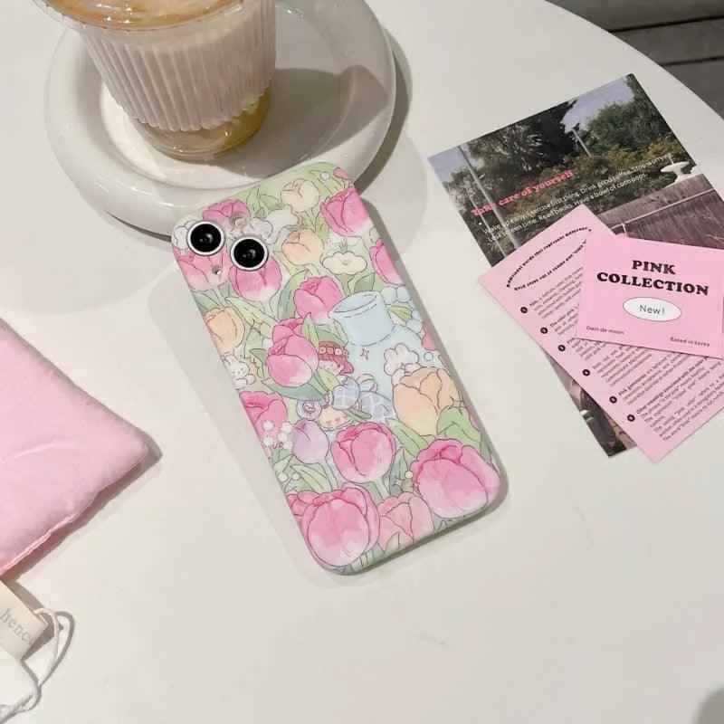 Tulip Garden Flowers Cute Phone Case - For iPhone 14, 13, 12, 11 Pro Max Cover