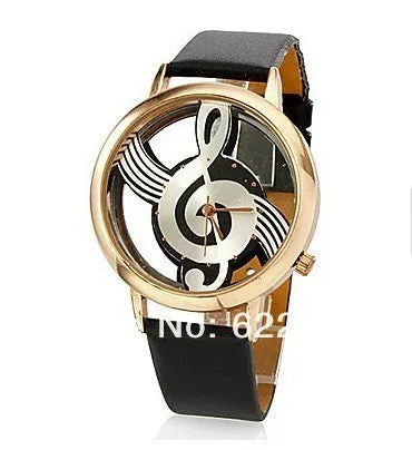 Unique watches Woman Quartz Analog Hollow Musical Note Style leather WristWatch fashion Casual watch female Relogio Feminino