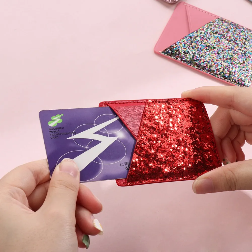 Universal Sequins Card Holder Stick On Pouch For Cell Phone Case