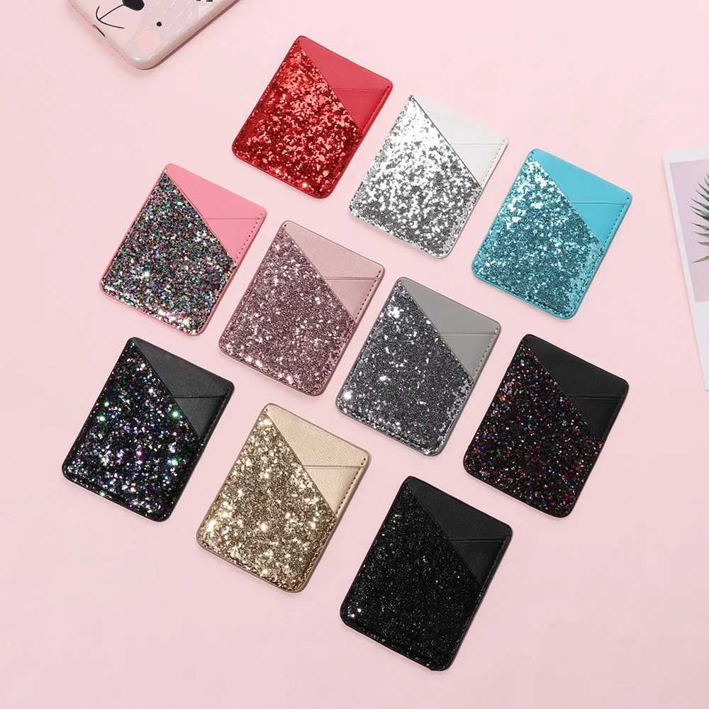 Universal Sequins Card Holder Stick On Pouch For Cell Phone Case