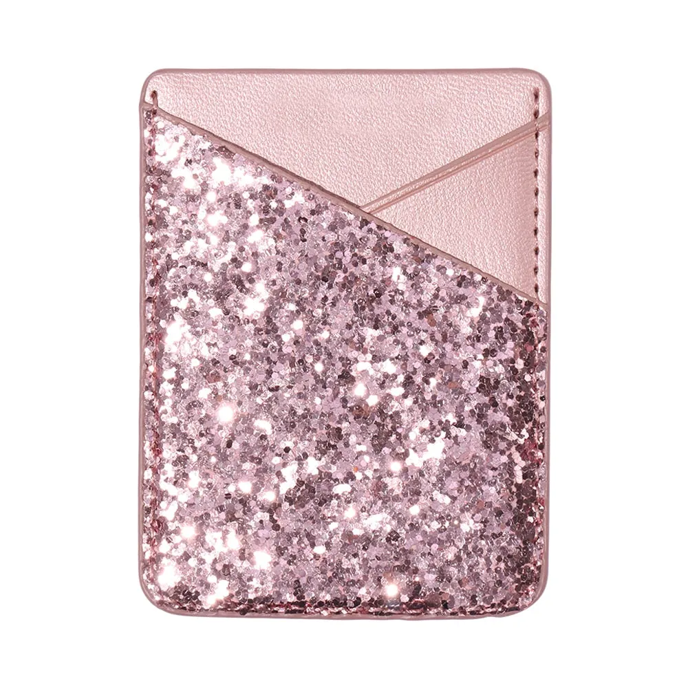 Universal Sequins Card Holder Stick On Pouch For Cell Phone Case