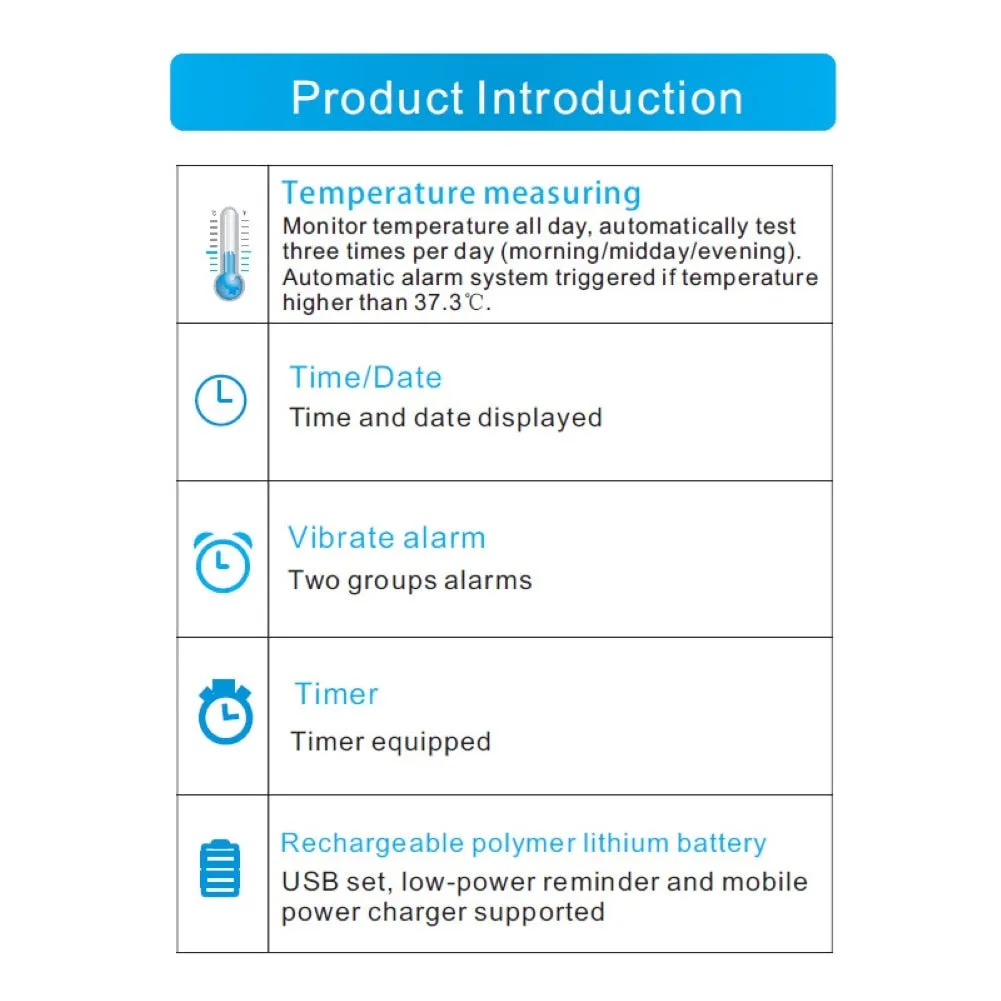 V9 Body Temperature Monitoring Watch with Vibration Alarm & Stopwatch