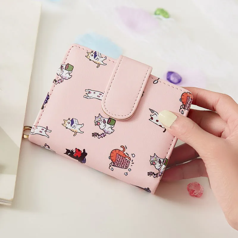 Wallets Women Cartoon Printed Money Bags Womens Sweet Pink Kawaii Mini Bags Coin Purse Card Holder Fashion Girls Foldable New