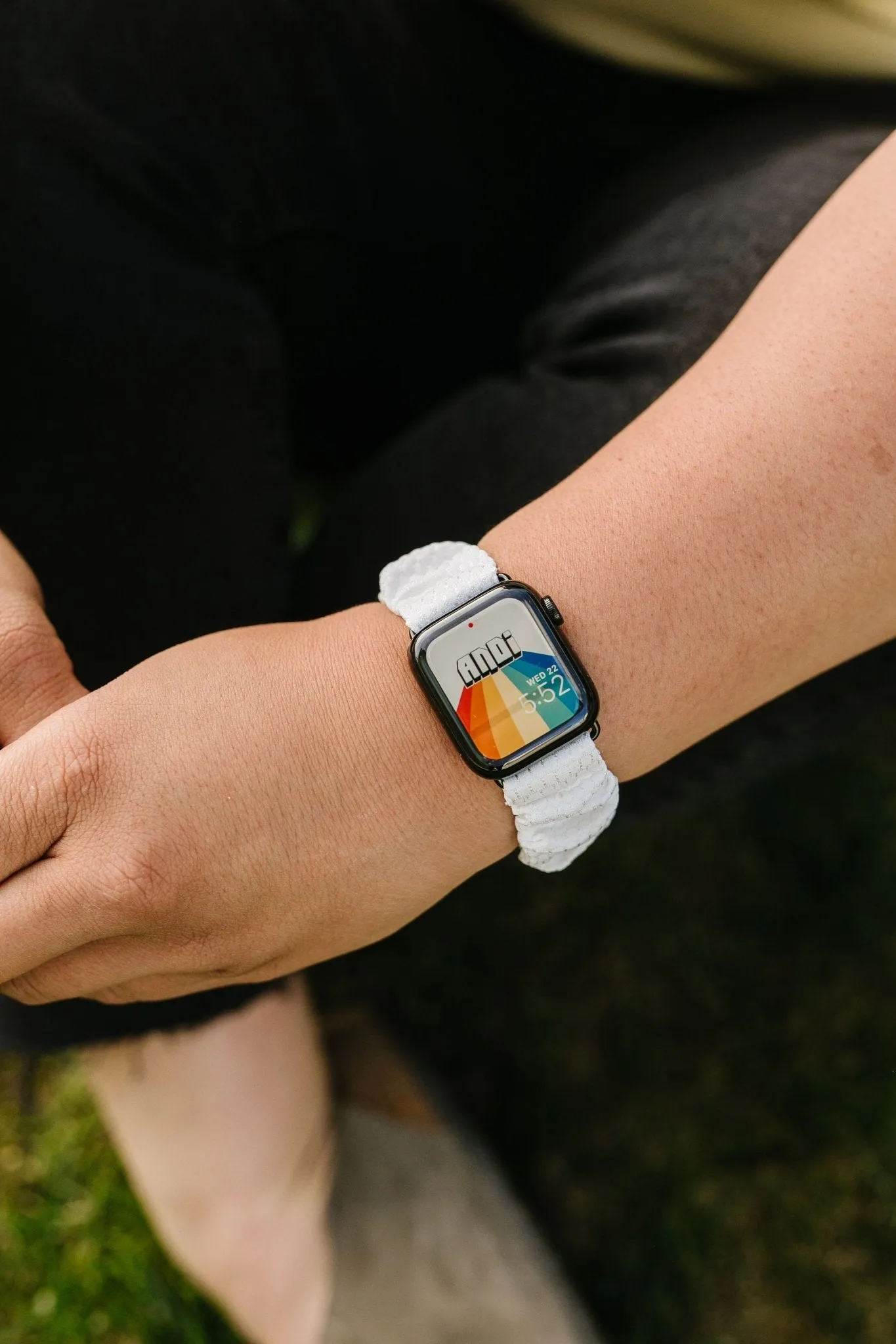 White Hexagon Athletic Scrunchie Band Compatible with Apple Watch