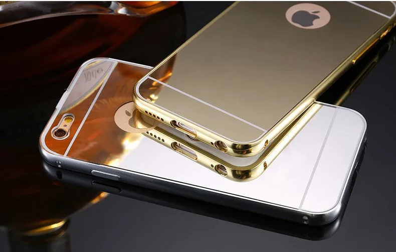 With LOGO! Mirror Case for Apple iPhone 5 5S 6 6S /for iPhone6S 6 Plus 5.5 Luxury Plating Metal Aluminum Frame Back Mobile Cover