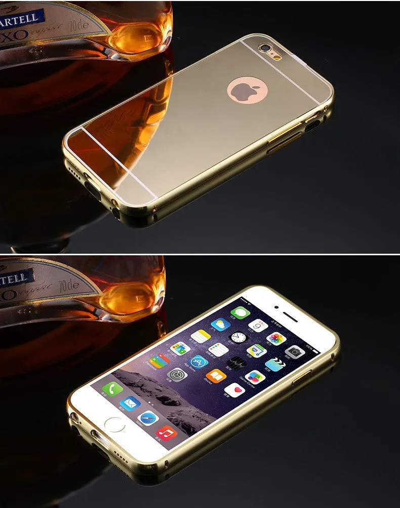 With LOGO! Mirror Case for Apple iPhone 5 5S 6 6S /for iPhone6S 6 Plus 5.5 Luxury Plating Metal Aluminum Frame Back Mobile Cover