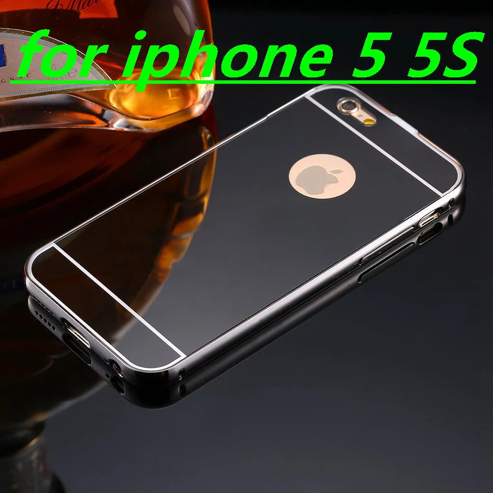 With LOGO! Mirror Case for Apple iPhone 5 5S 6 6S /for iPhone6S 6 Plus 5.5 Luxury Plating Metal Aluminum Frame Back Mobile Cover