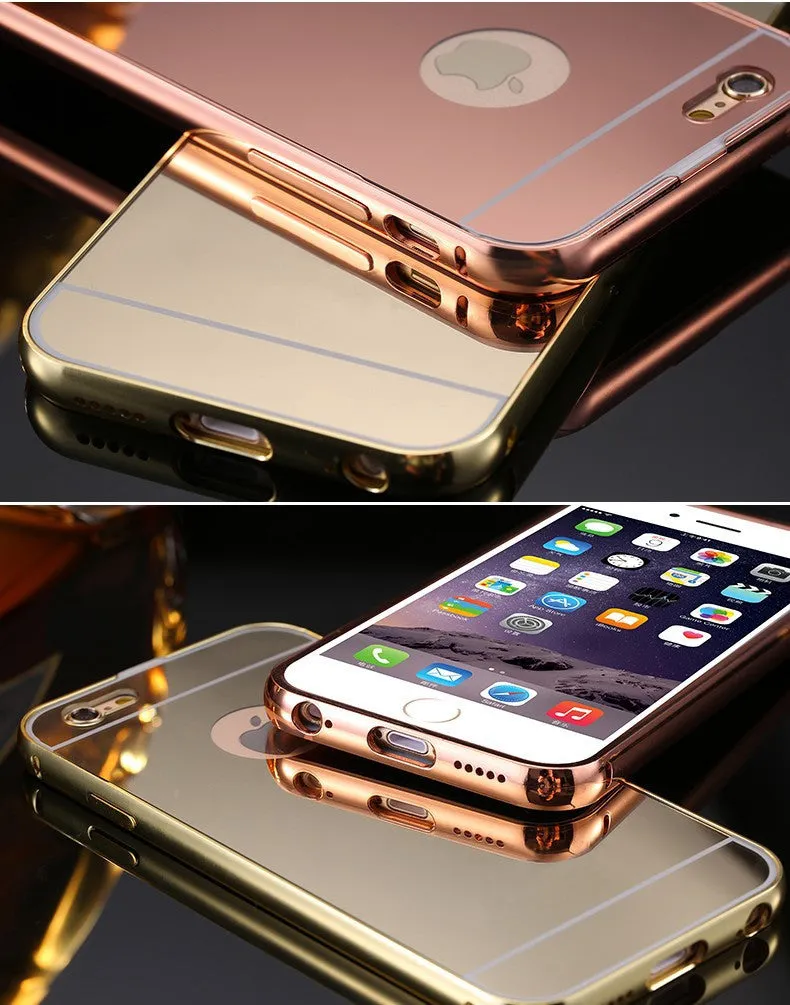 With LOGO! Mirror Case for Apple iPhone 5 5S 6 6S /for iPhone6S 6 Plus 5.5 Luxury Plating Metal Aluminum Frame Back Mobile Cover