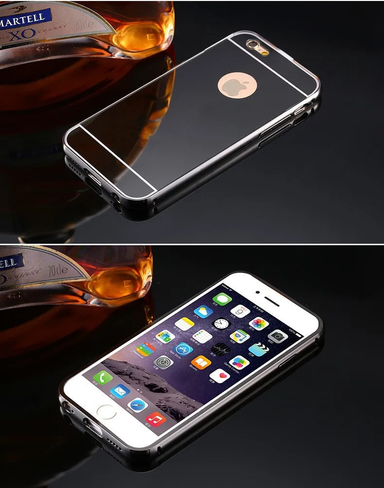 With LOGO! Mirror Case for Apple iPhone 5 5S 6 6S /for iPhone6S 6 Plus 5.5 Luxury Plating Metal Aluminum Frame Back Mobile Cover