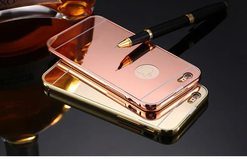 With LOGO! Mirror Case for Apple iPhone 5 5S 6 6S /for iPhone6S 6 Plus 5.5 Luxury Plating Metal Aluminum Frame Back Mobile Cover