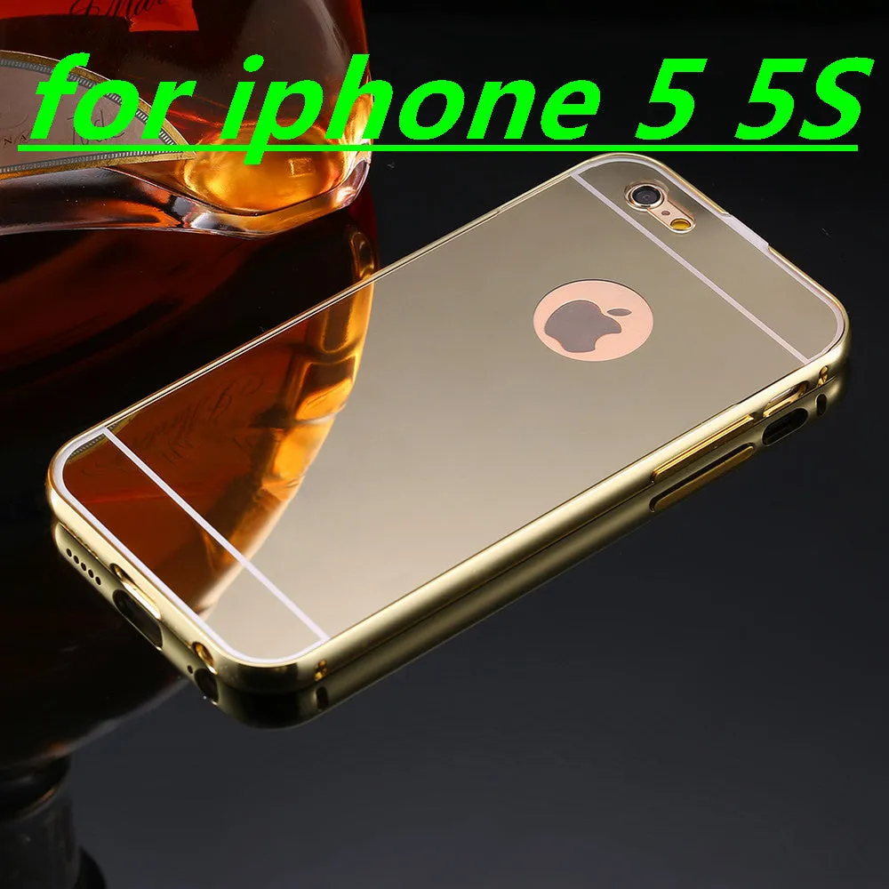 With LOGO! Mirror Case for Apple iPhone 5 5S 6 6S /for iPhone6S 6 Plus 5.5 Luxury Plating Metal Aluminum Frame Back Mobile Cover