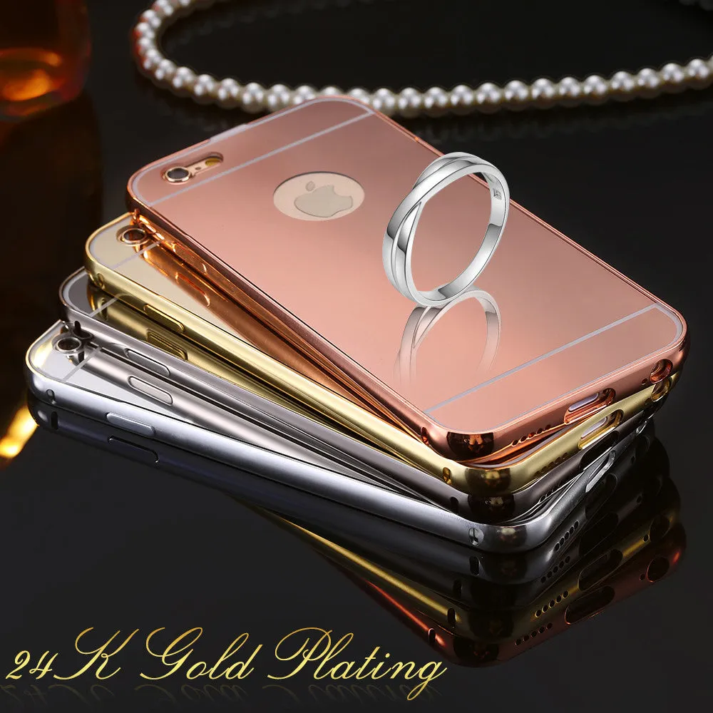 With LOGO! Mirror Case for Apple iPhone 5 5S 6 6S /for iPhone6S 6 Plus 5.5 Luxury Plating Metal Aluminum Frame Back Mobile Cover