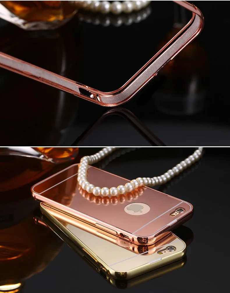 With LOGO! Mirror Case for Apple iPhone 5 5S 6 6S /for iPhone6S 6 Plus 5.5 Luxury Plating Metal Aluminum Frame Back Mobile Cover