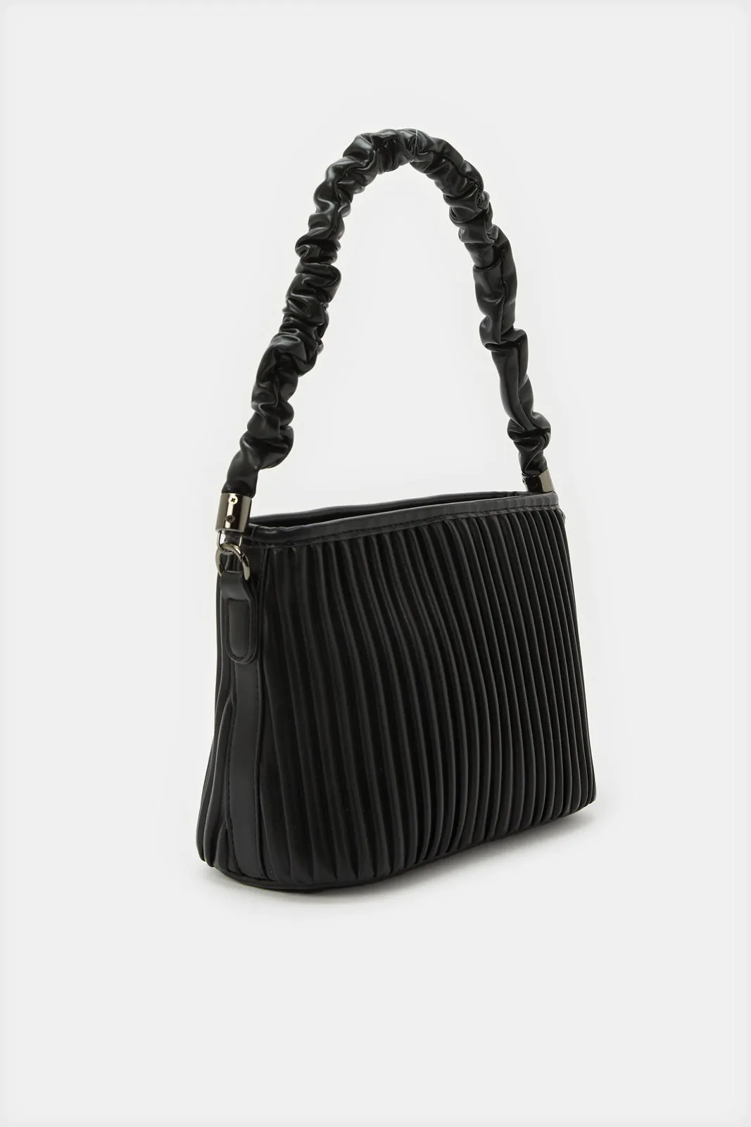 Women Black Pleated Textured Day Bag