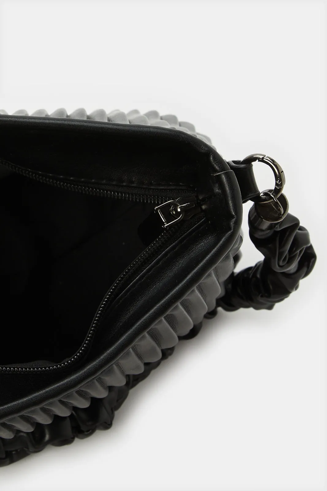 Women Black Pleated Textured Day Bag