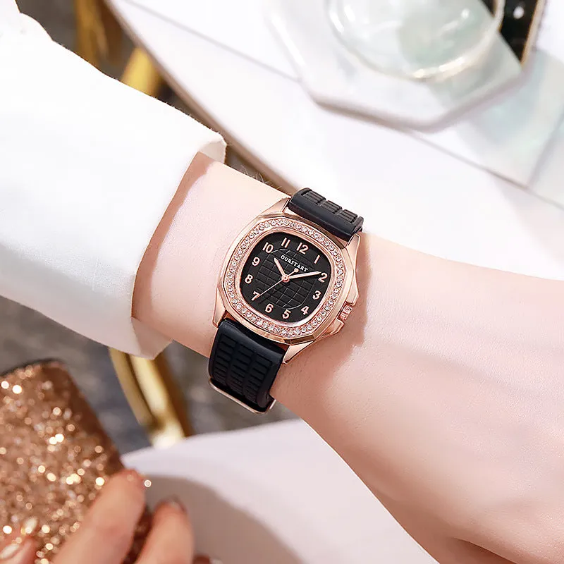 Women casual digital square diamond silicone quartz women's watch