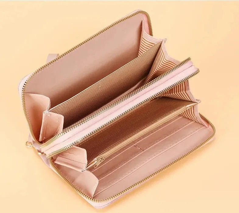 Women Long Wallet Pu Leather Card Holder Large Capacity Hasp Zipper Coin Purse Multi Card Organizer Cell Phone Wristlet Handbag