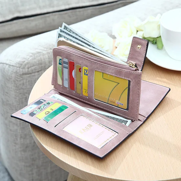 Women Matte Long Wallet Hasp Detachable Card Holder Coin Bags Clutches