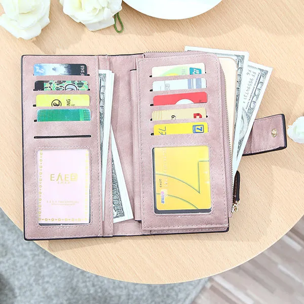 Women Matte Long Wallet Hasp Detachable Card Holder Coin Bags Clutches