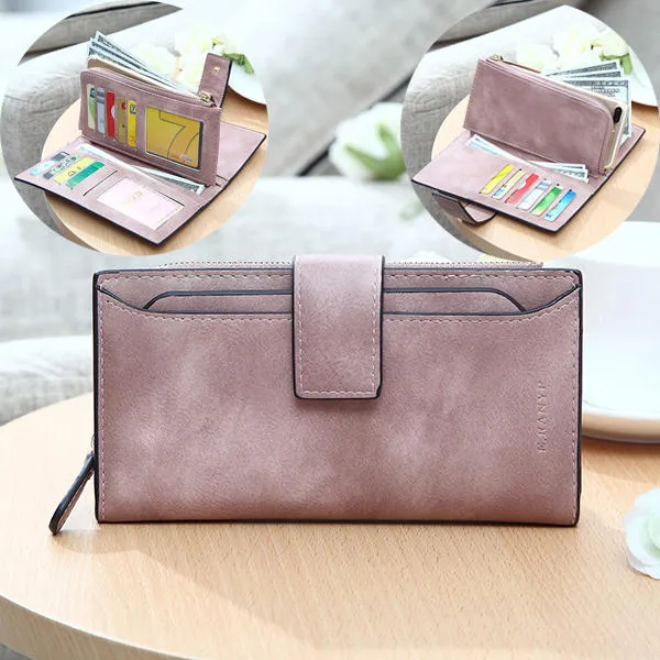 Women Matte Long Wallet Hasp Detachable Card Holder Coin Bags Clutches