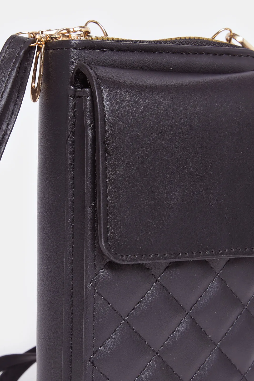 Women Quilted Black Mobile Wallet