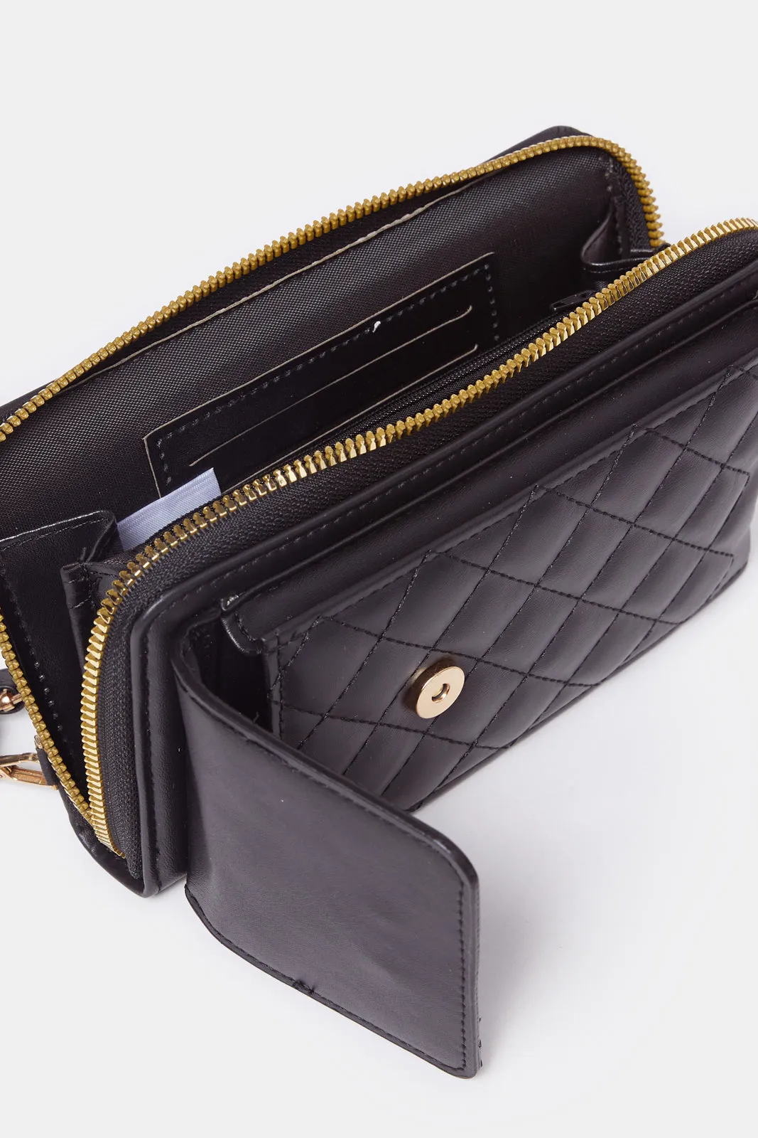 Women Quilted Black Mobile Wallet