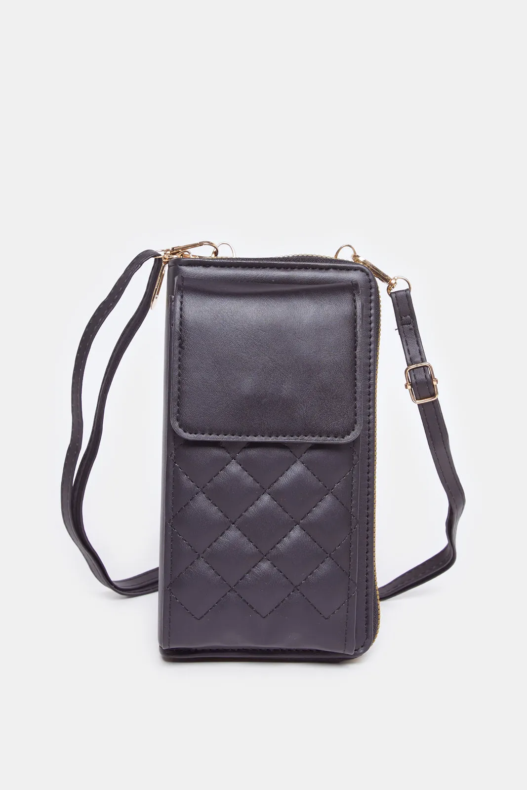 Women Quilted Black Mobile Wallet