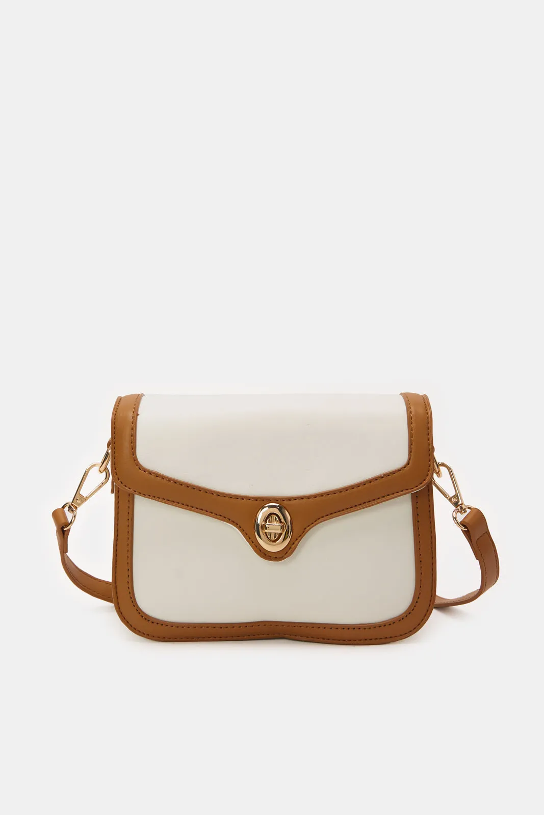 Women White & Brown  Embellished Handbag