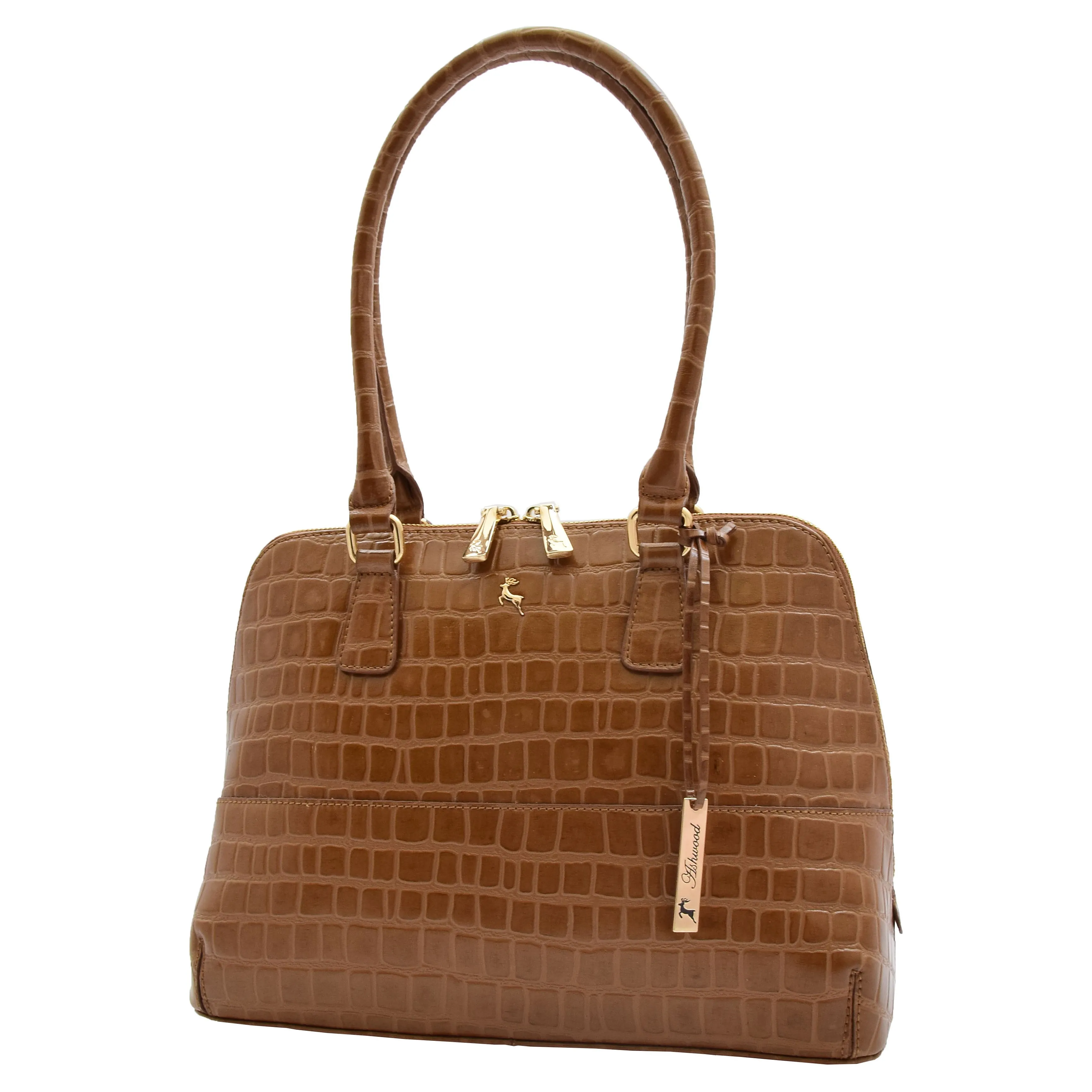 Womens Leather Hobo Bag Croc Print Annabelle Tan