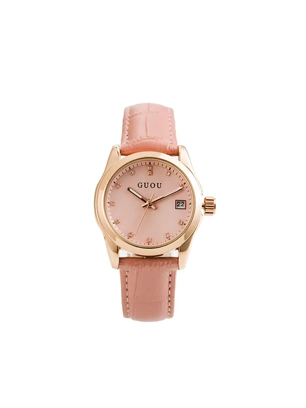 Women's Watch calendar dial Luminous Rhinestone Leather elegant watch