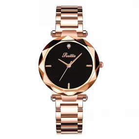 Women's Watch diamond black large dial stainless steel strap Fashionable Quartz watch