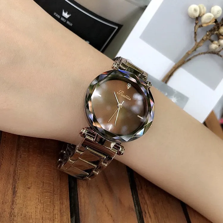 Women's Watch diamond black large dial stainless steel strap Fashionable Quartz watch