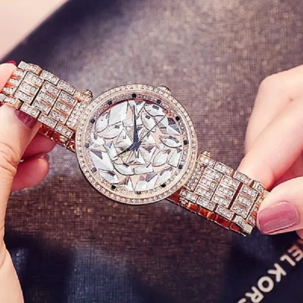 Women's Watch Glamour purple diamond large dial with diamond stainless steel strap elegant Watch