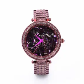 Women's Watch Glamour purple diamond large dial with diamond stainless steel strap elegant Watch