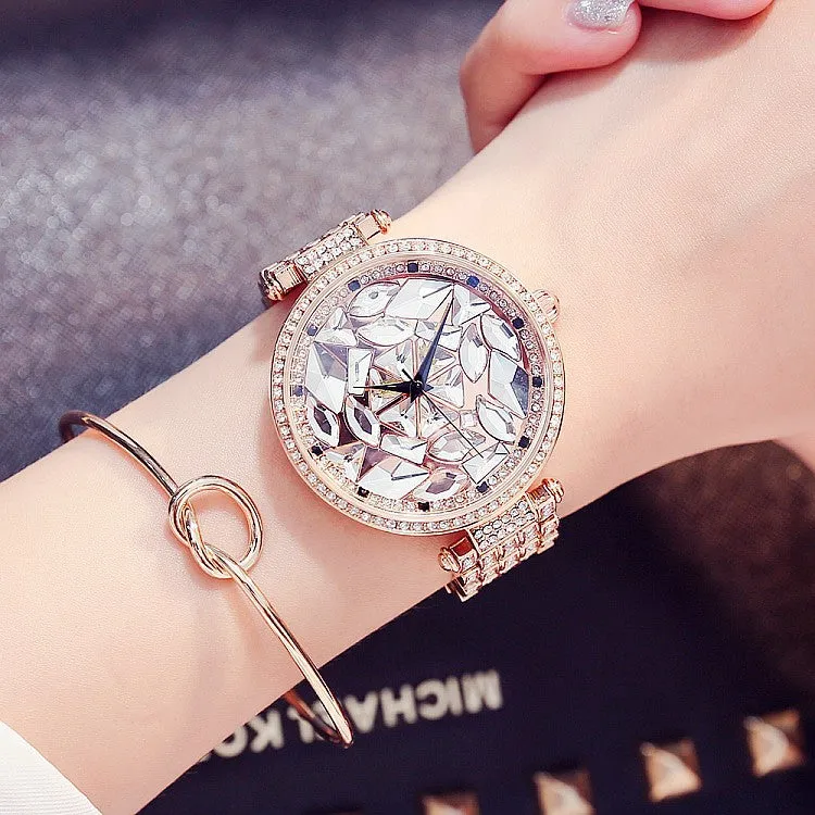 Women's Watch Glamour purple diamond large dial with diamond stainless steel strap elegant Watch