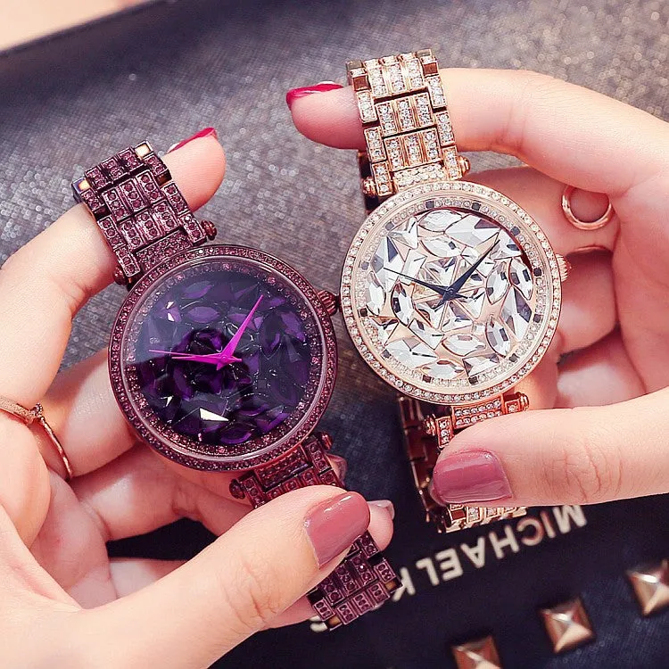 Women's Watch Glamour purple diamond large dial with diamond stainless steel strap elegant Watch