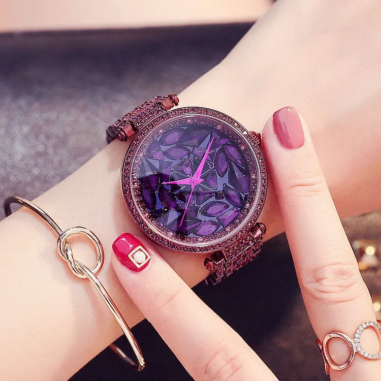 Women's Watch Glamour purple diamond large dial with diamond stainless steel strap elegant Watch