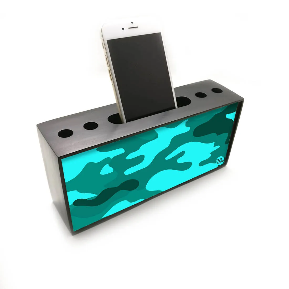 Wooden Pen and Phone Holder Desk Organizer for Office - Army Camouflage