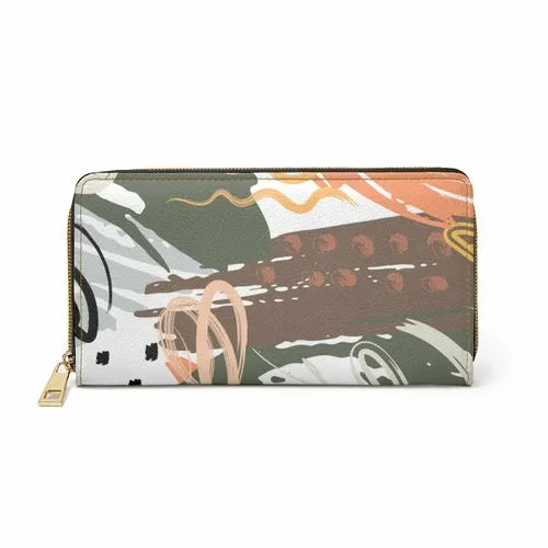 Wristlet Phone Wallet, Green and Peach Multicolor Abstract Style Purse