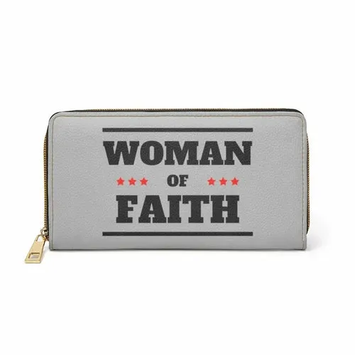 Wristlet Phone Wallet, Light Grey and Black Woman of Faith Graphic Purse