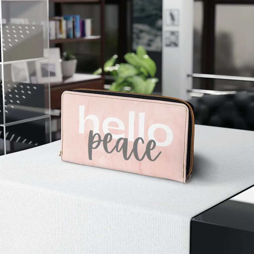 Wristlet Phone Wallet, Pearly Pink and White Hello Peace Graphic Purse