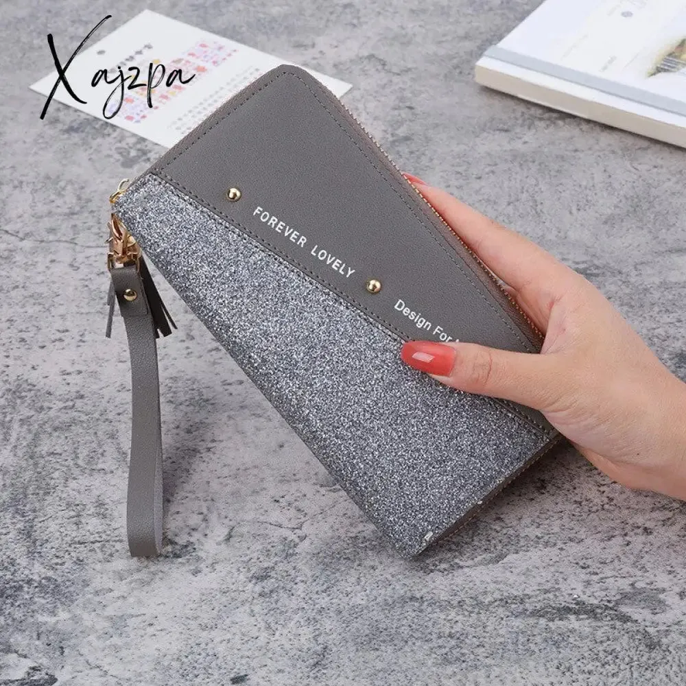 Xajzpa - Long Wallet For Women Patchwork Sequin Clutch Bag Glitter Pu Leather Lady Phone Bag Card Holder Coin Purse Female Wallets