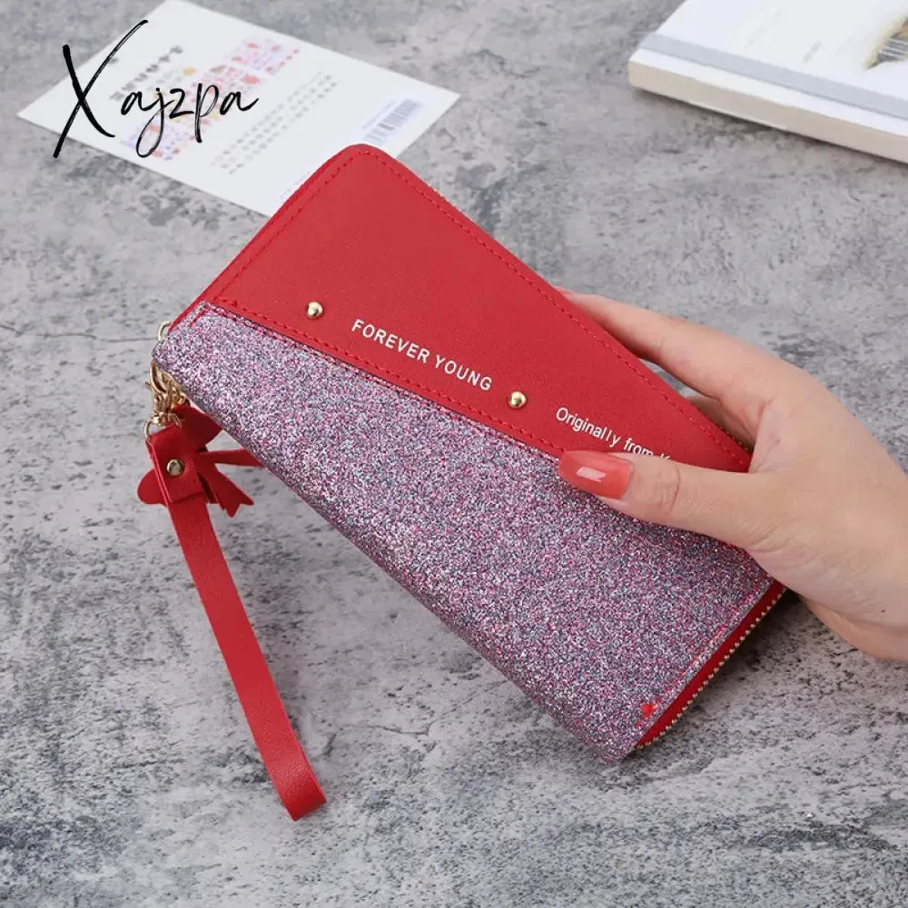 Xajzpa - Long Wallet For Women Patchwork Sequin Clutch Bag Glitter Pu Leather Lady Phone Bag Card Holder Coin Purse Female Wallets