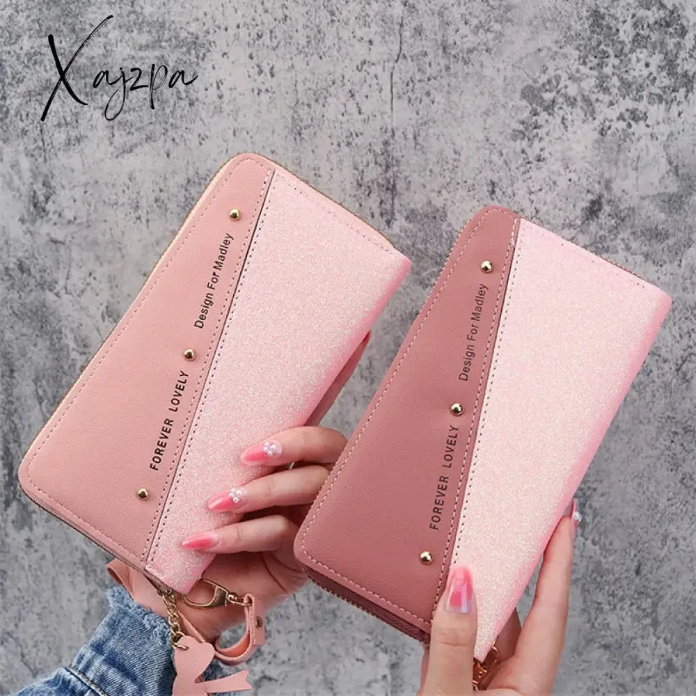 Xajzpa - Long Wallet For Women Patchwork Sequin Clutch Bag Glitter Pu Leather Lady Phone Bag Card Holder Coin Purse Female Wallets