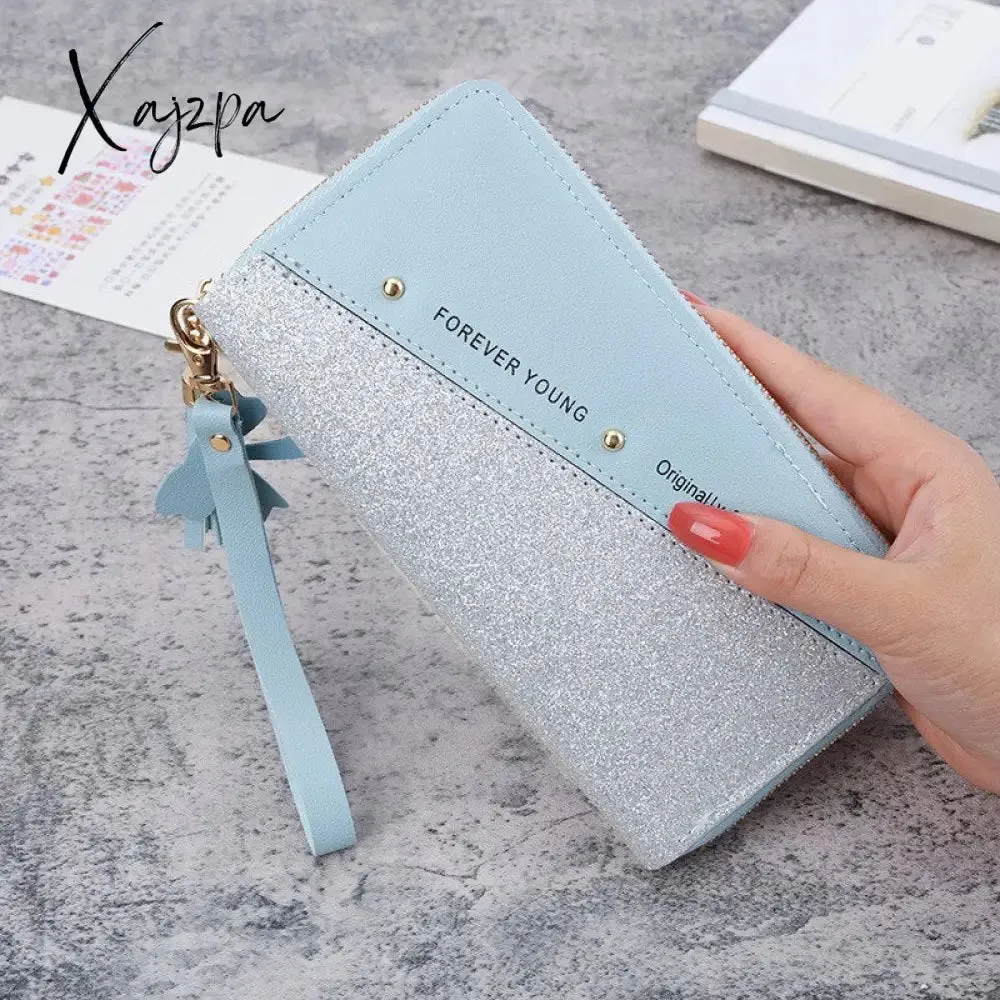 Xajzpa - Long Wallet For Women Patchwork Sequin Clutch Bag Glitter Pu Leather Lady Phone Bag Card Holder Coin Purse Female Wallets